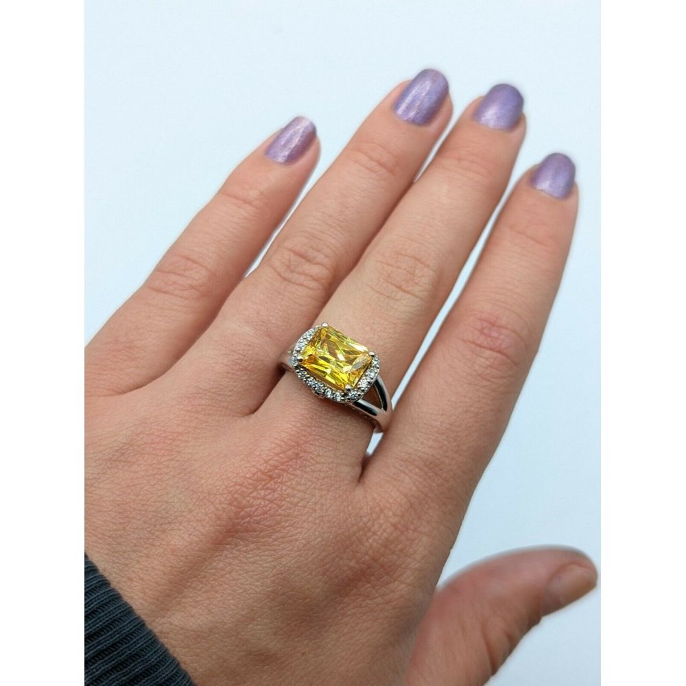 Sterling Silver 925 Yellow Rectangular Clear Acce… - image 3
